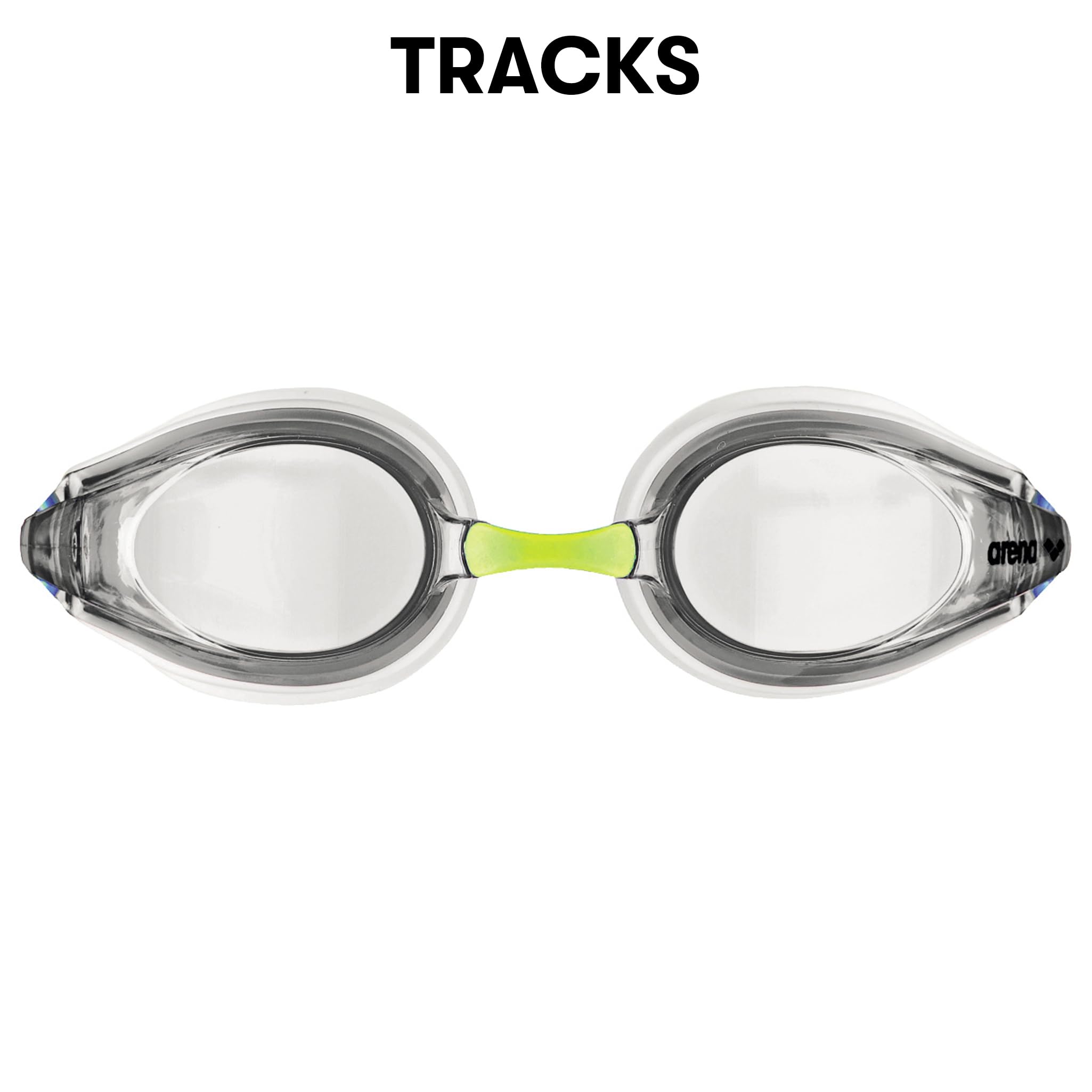 Arena Tracks Swim Goggles, White  Clear  Blue, Non-Mirror Lens