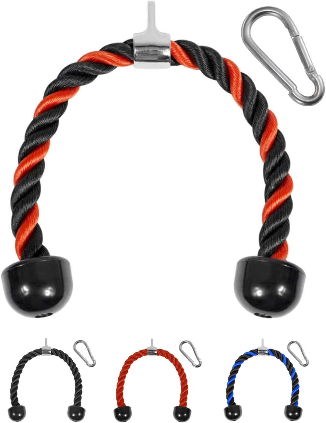 Yes4All Deluxe Red Black Tricep Rope 27 Inches Black Cable Attachment, Pulley System Gym Pull Down Rope With Carabiner, Exercise