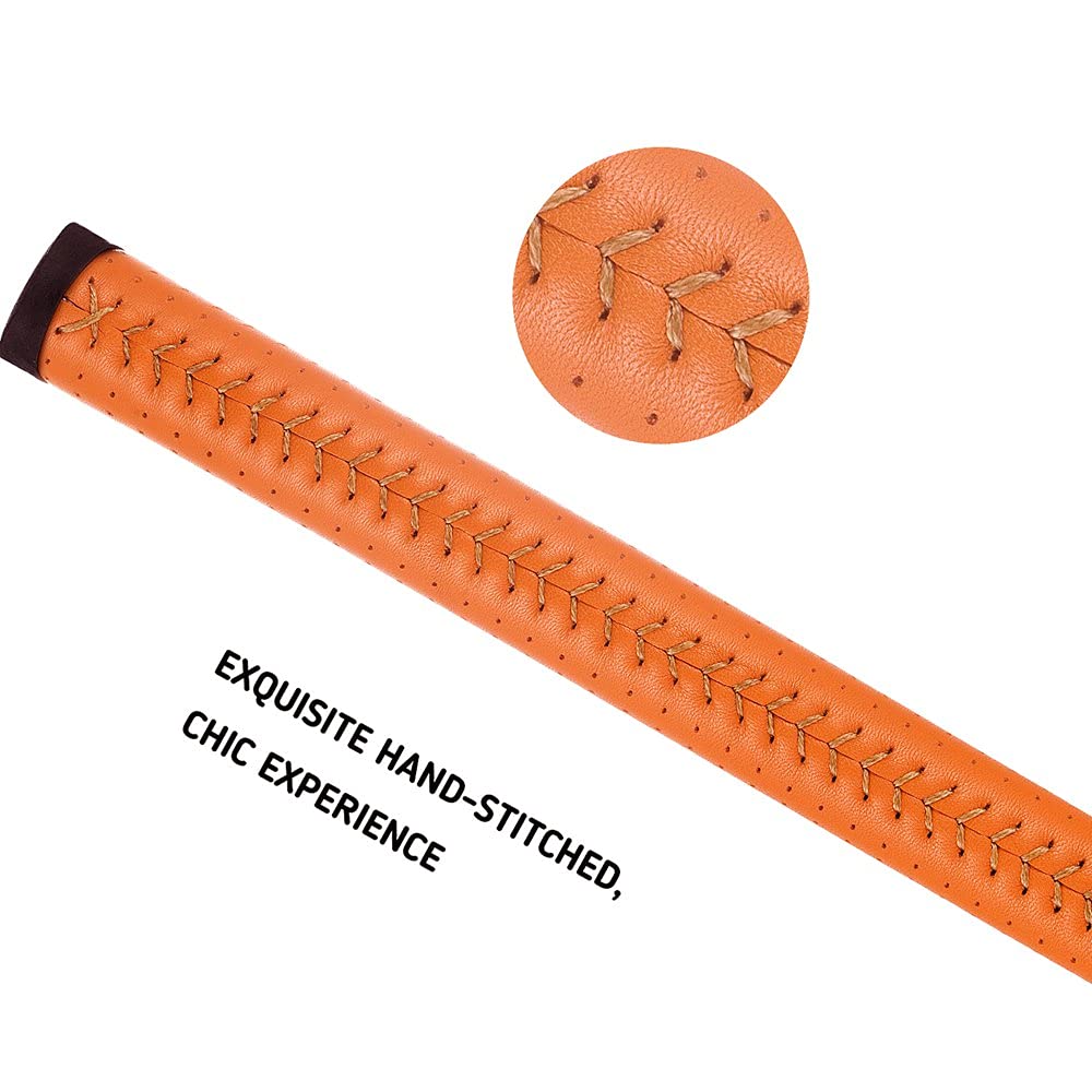 Shabier Light Weight Breathable Leather Golf Putter Grip Pure Handmade Soft Leather Golf Grips (Orange)