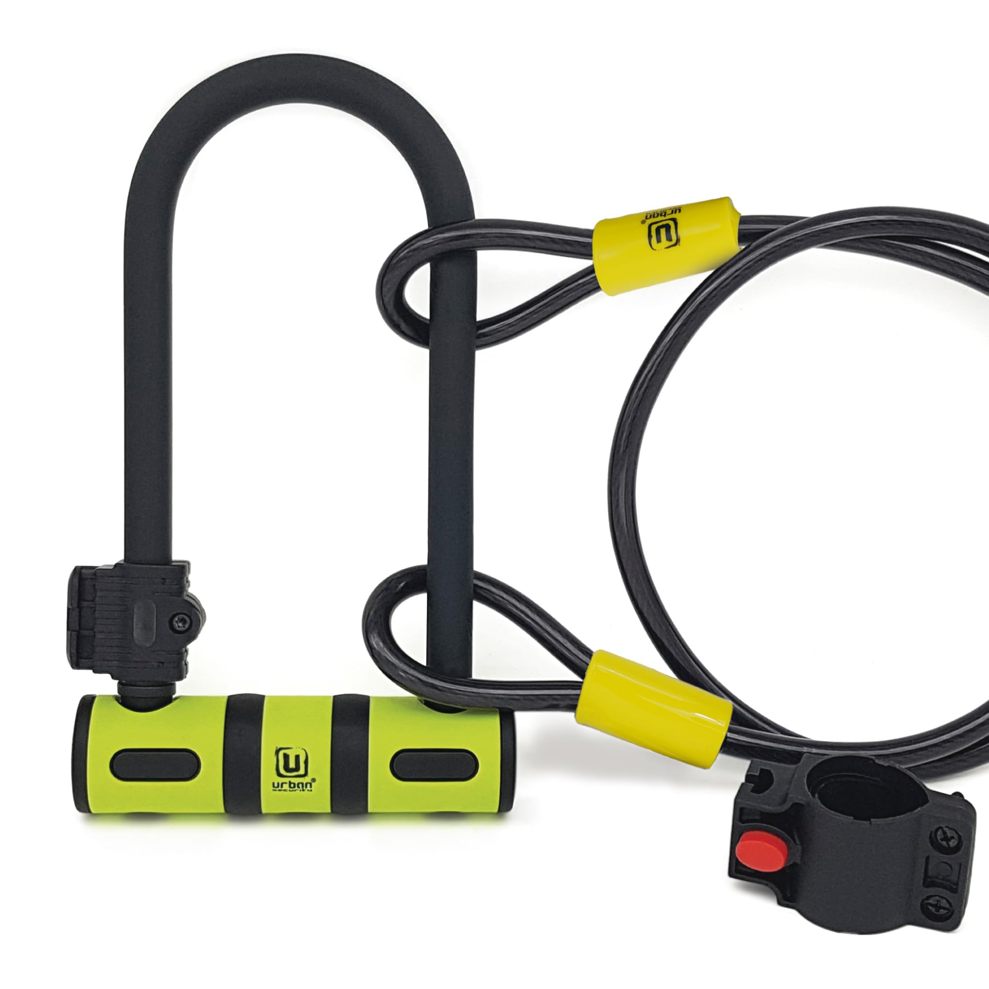 Urban Ur80150B Bicycle U Lock, Hardened Steel, Double Locking, Fork A051In Coating, Interior 31X75In, Security Loop Cable 39Ft A