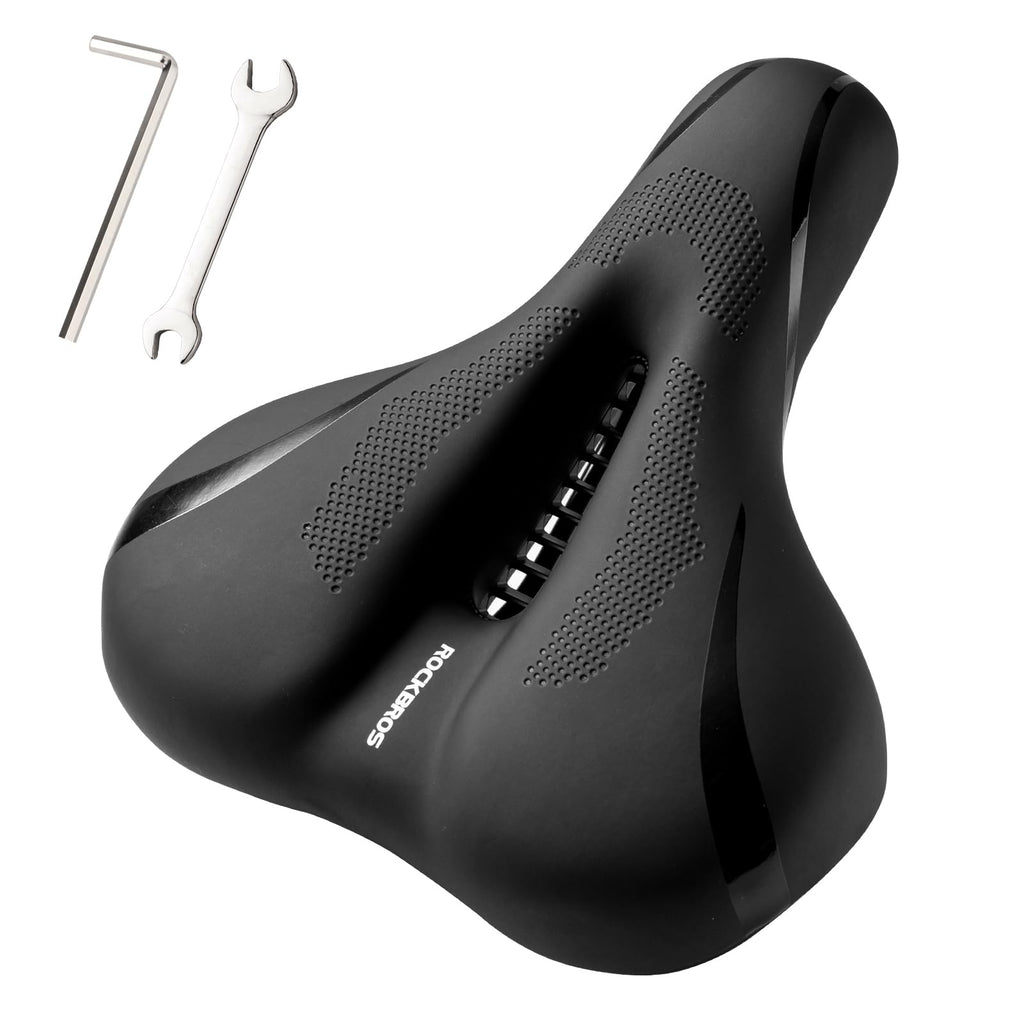 Rockbros Comfort Bike Seat - Universally Comfy Foam Bicycle Seat Fits Stationary, Mountain, And Cruiser Bike Saddles - Easy Asse