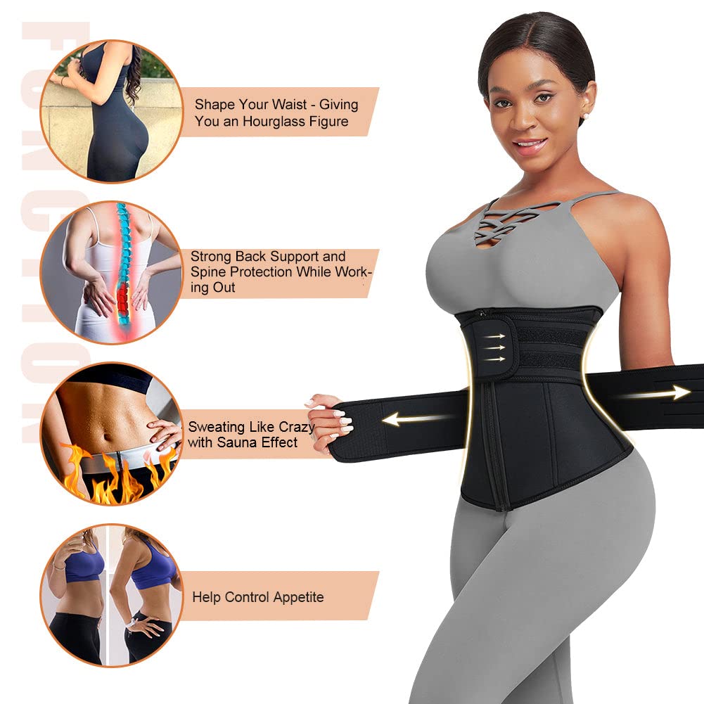 Wonder-Beauty Waist Trainer For Women Plus Size Two Neoprene Workout Corset Cincher Trimmer Sauna Belt With Zipper
