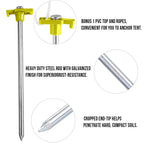 Abccanopy 15 Inch Tent Stakes 10 Pcs Non-Rust Metal Ground Anchors, Heavy Duty Spikes With 4 Ropes For Outdoor Camping, Yellow