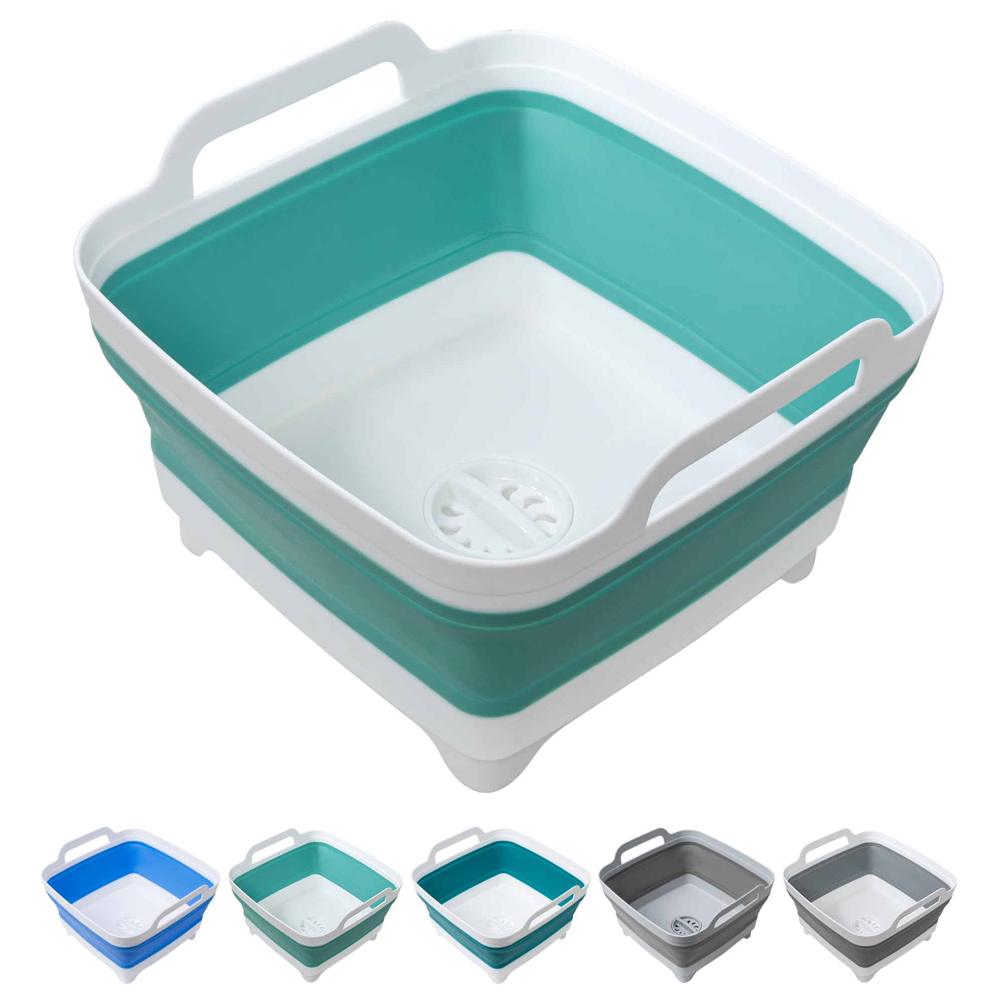 Dishpan for Washing Dishes, 2.4Gal/9L Wash Basin with Draining Plug Carry Handles, Collapsible Bucket for Cleaning, Portable Sin