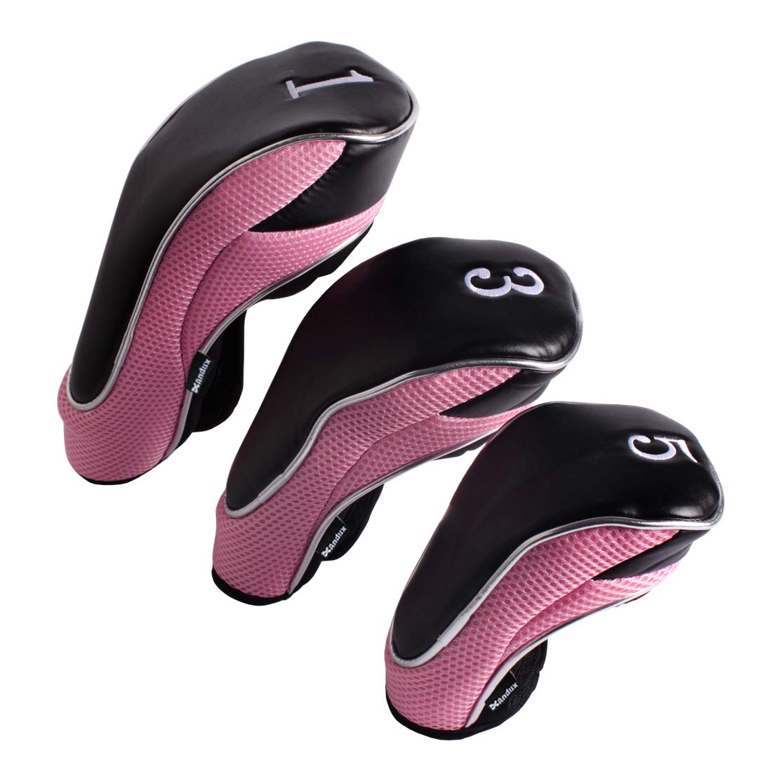 Andux Golf 460Cc Driver Fairway Wood Club Head Covers Hook & Loop Set Of 3 Pink