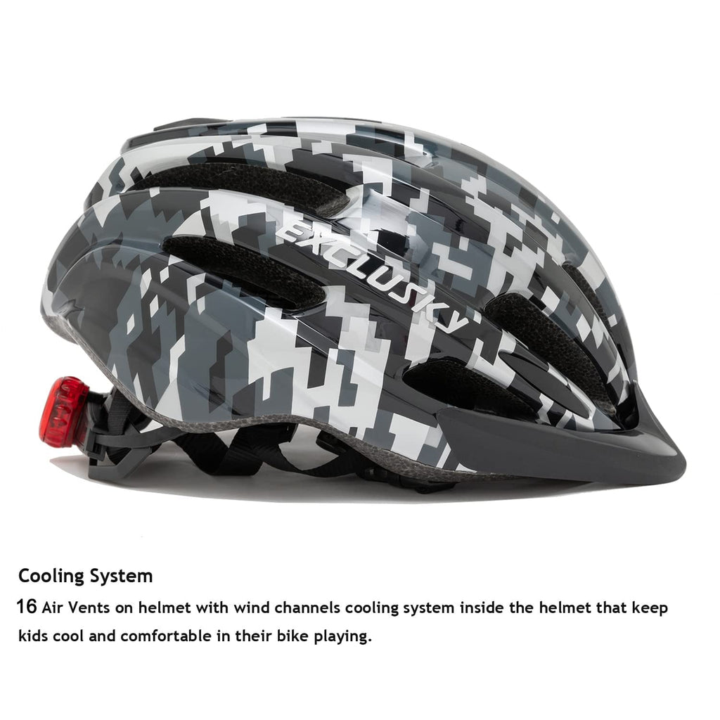 Exclusky Kids Bike Helmet with LED Light - Adjustable Multi-Sport Youth Helmet for Boys & Girls, Ages 5-12, Fits 50-57cm, Cyclin