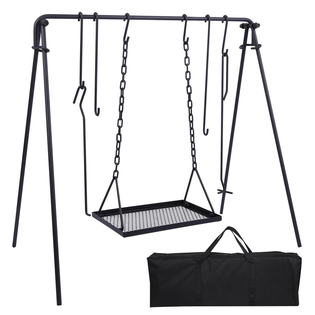 Redcamp Campfire Swing Grill Stand, Portable Hanging Cooking Grill Rack With Dutch Oven Lid Lifter & Hooks For Outdoor Bbq Picni