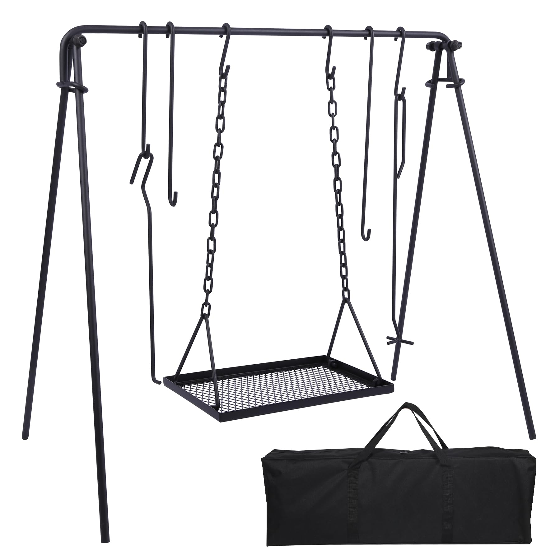 Redcamp Campfire Swing Grill Stand, Portable Hanging Cooking Grill Rack With Dutch Oven Lid Lifter & Hooks For Outdoor Bbq Picni