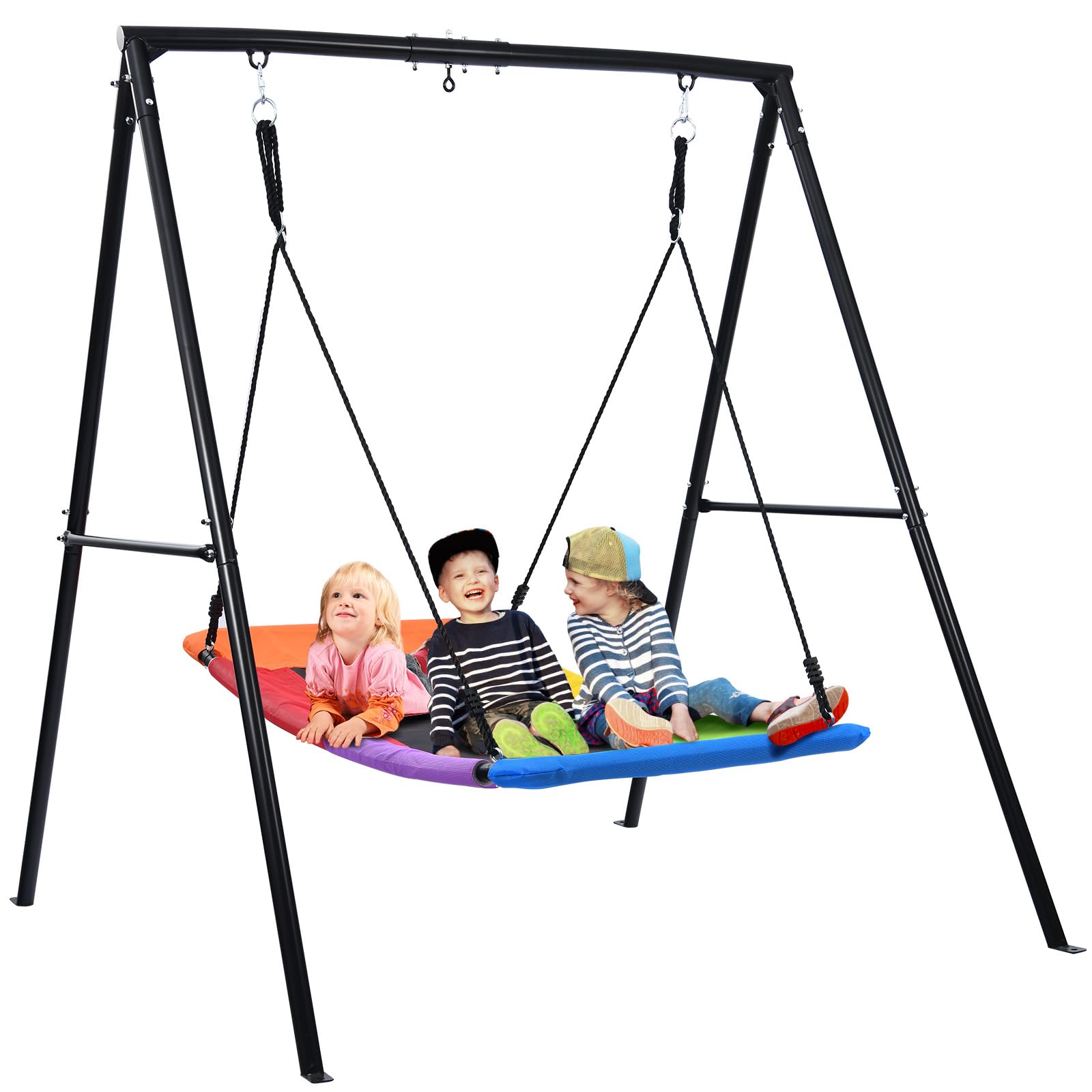 Trekassy Swing Sets for Backyard, 440lbs Heavy Duty A-Frame Metal Swing Stand with 60 Large Platform Swing for Outdoor Playgroun