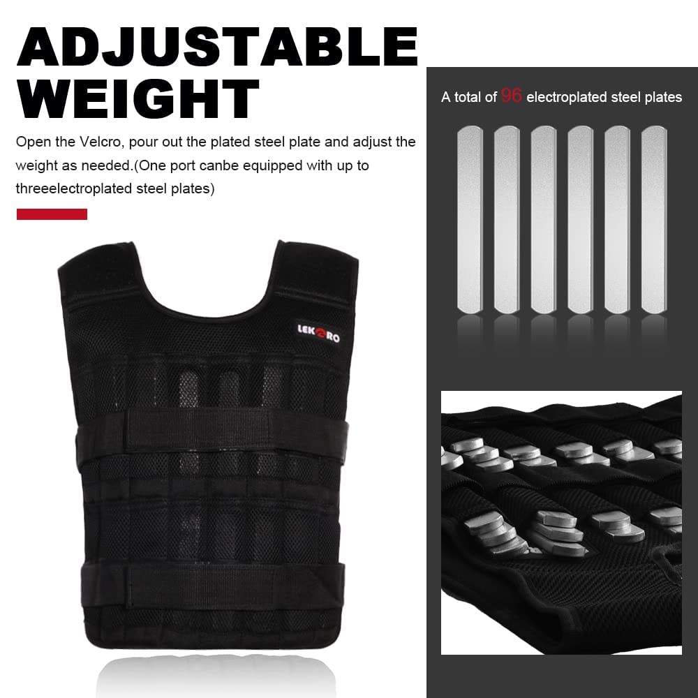 Adjustable Weighted Vest 44Lb Workout Weight Vest Training Fitness Weighted Jacket For Man Woman (Included 96 Steel Plates Weigh