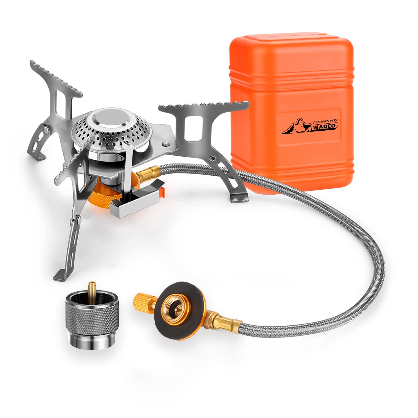 Wadeo Camping Gas Stove, 3700W Portable Backpacking Stove With Piezo Ignition, Portable Burner, Camping Stove Adapter And Carryi
