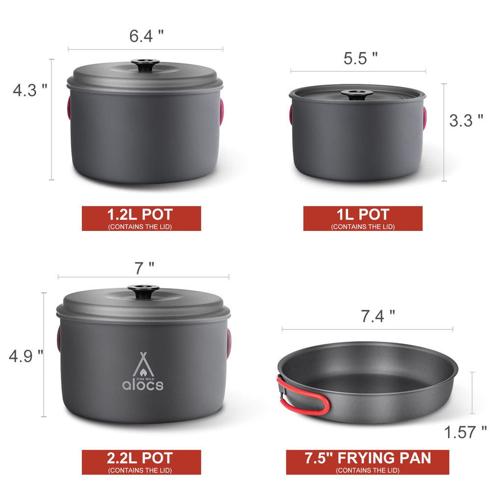 Alocs Camping Cookware, Compact/Lightweight/Durable Camping Pots And Pans Set, Camping Cooking Set For Outdoor Backpacking Campi
