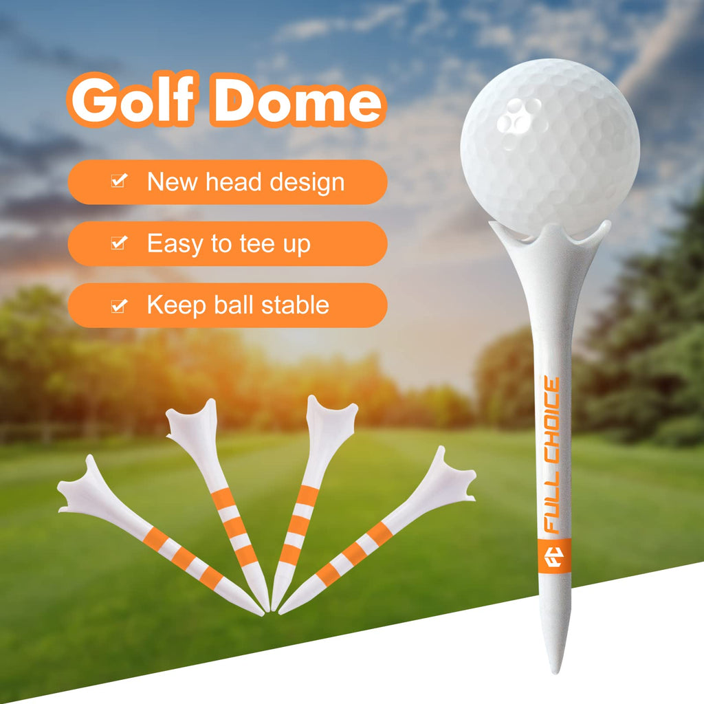 Full Choice Plastic Golf Tees 60 Pack (2-3/4) - Reduce Friction & Increase Distance, Golf Plastic Tees (White with Blue Strips