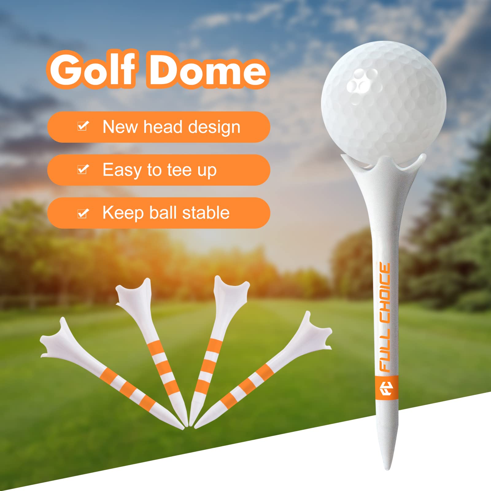 Full Choice Plastic Golf Tees 60 Pack (2-3/4) - Reduce Friction & Increase Distance, Golf Plastic Tees (White with Blue Strips