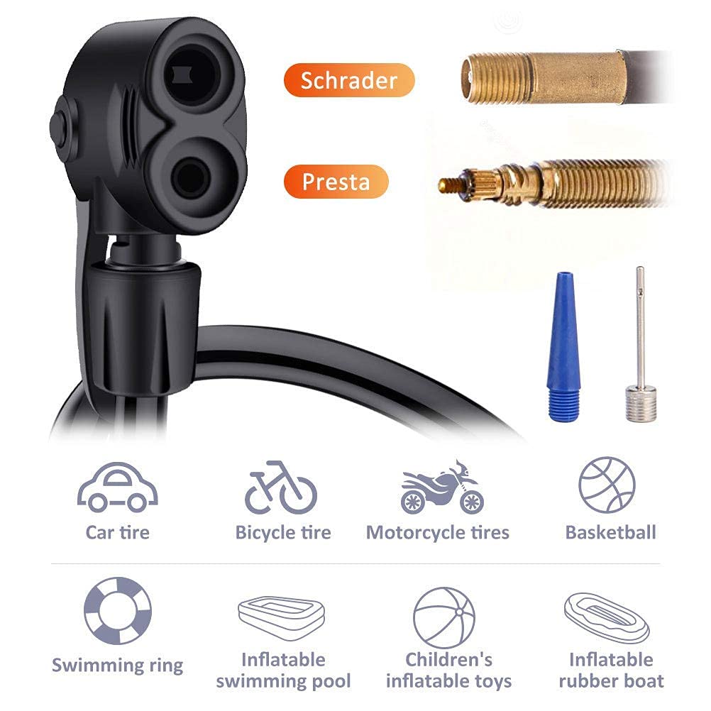 Bike Pump, Mini Bicycle Pump Portable Bike Floor Pump With Presta And Schrader Valves Aluminum Alloy Floor Bicycle Air Pump Comp