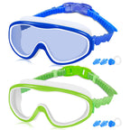 Cooloo Kids Swim Goggles For Age 3-15, 2 Pack Kids Goggles For Swimming With Nose Cover, No Leaking, Anti-Fog, Waterproof, Blue+