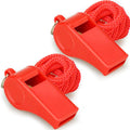 Hipat Red Emergency Whistles With Lanyard, Loud Crisp Sound, 2 Packs Plastic Whistles Ideal For Lifeguard, Self-Defense And Emer
