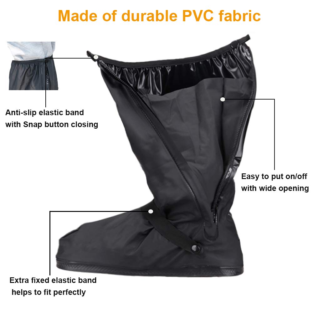 Kratarc Waterproof Shoes Covers Foldable Rain Boot Reflective Snow For Men Women Outdoor Cycling Walking Hiking (Black, Xxl)