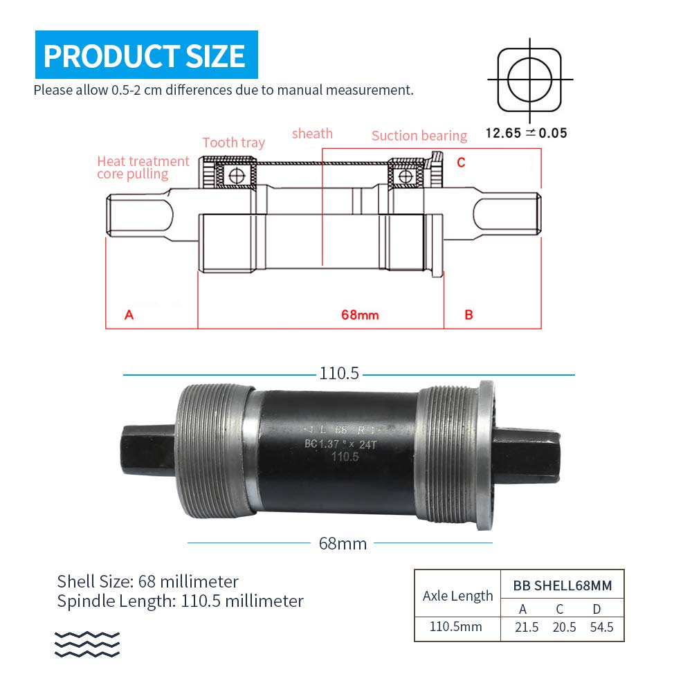 Hoypeyfiy Bb-Un26 Square Taper Bottom Bracket 68 * 123/127 / 110Mm (Black 1Pcs) (68X110Mm)