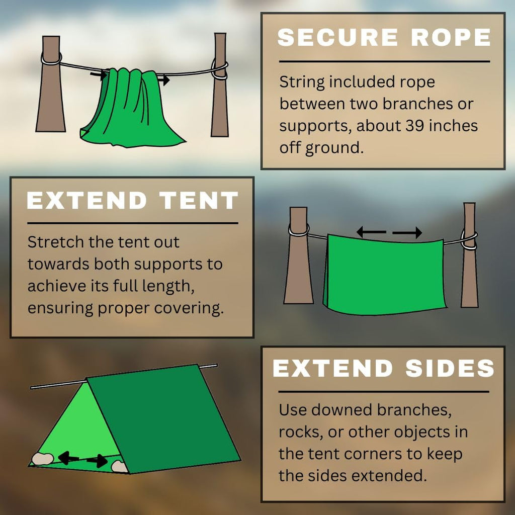 Emergency Zone Reflective & Green Survival 2 Person Tube Tents. Available In 1, 2, 3, 48 Packs.