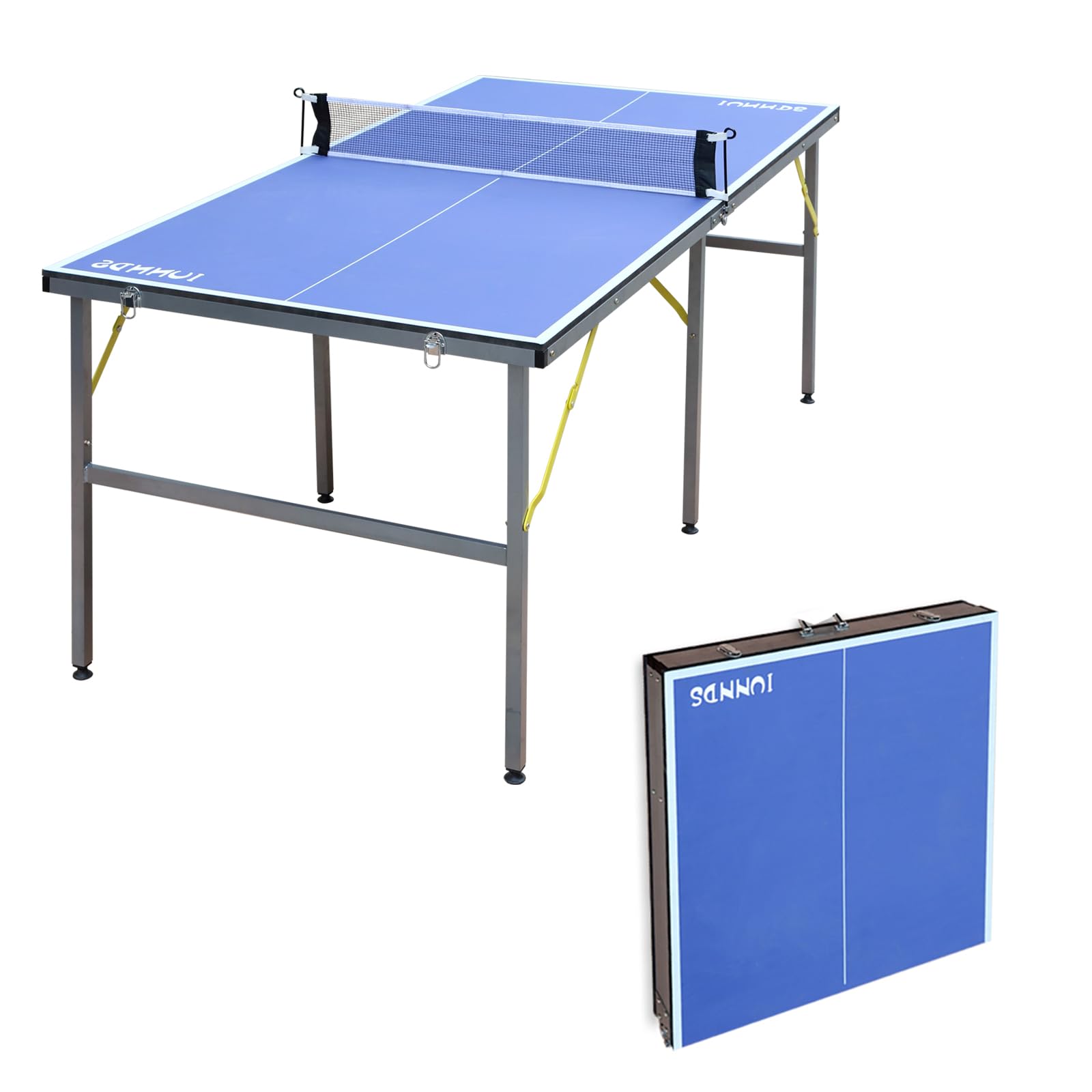 Iunnds 6X3Ft Mid-Size Table Tennis Tables - Indoor/Outdoor Portable Ping Pong Table Game For Adults/Teens,With Net,2 Table Tenni