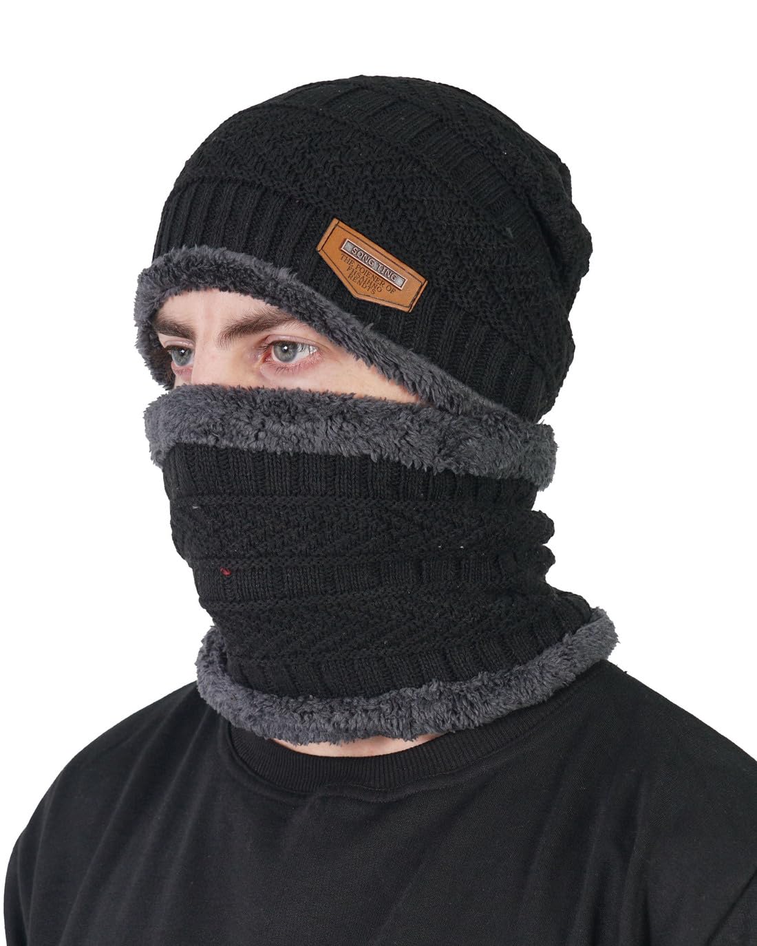 Nora Nico WomenS And MenS Woollen Beanie Cap With Neck Warmer Knitted Cap With Fur LiningWomenS Woolen Cap With Neck Muffle