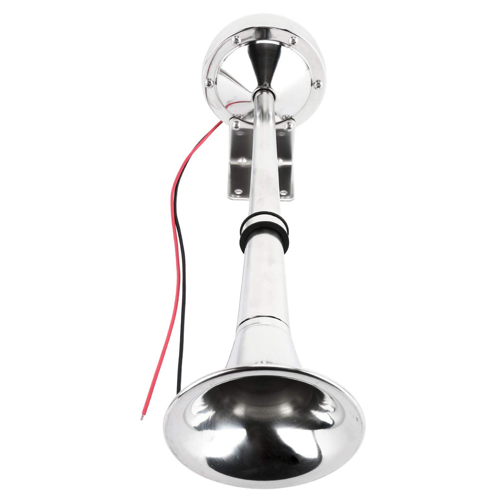 Amarine Made 12V Marine Boat Horn 115Db Stainless Steel Single Trumpet Horn For Ship Truck Rv Trailer, Low Tone, 16-1/8''