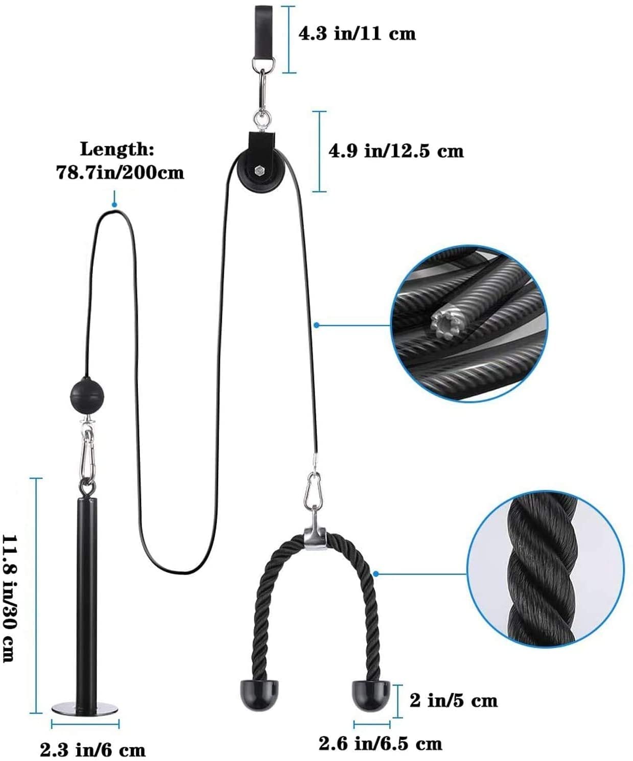 Morwealth Cable Pulley System, Lat Pull Down Weight Pulley System Gym Fitness Diy Loading Pin Weight Lifting Triceps Rope Workou