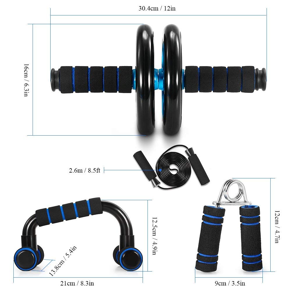 Tomshoo Ab Wheel Roller Kit With Push-Up Bar, Knee Mat, Jump Rope And Hand Gripper - Home Gym Workout For Men Women Core Strengt