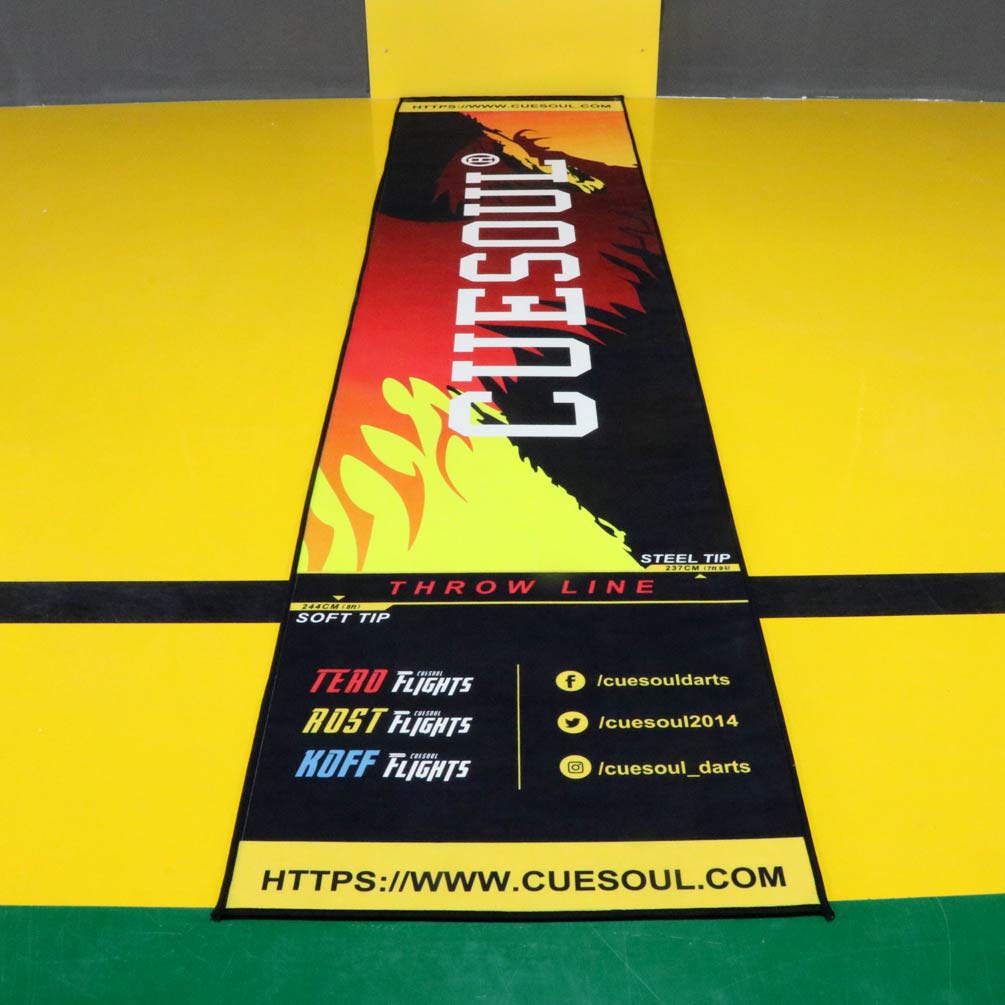 Cuesoul Heavy Duty Darts Mat Includes Both Official Soft & Steel Tip Throwline Yellow Fire