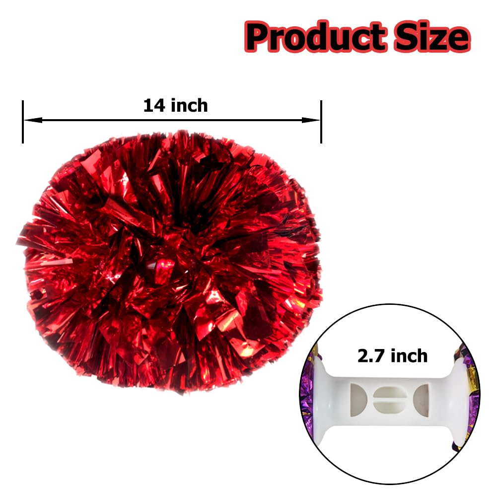 Hooshing 6Pcs Red Cheerleading Pom Poms Metallic Cheer Pompoms With Baton Handle For Kids Adults Team Spirit Sports Dance Cheeri