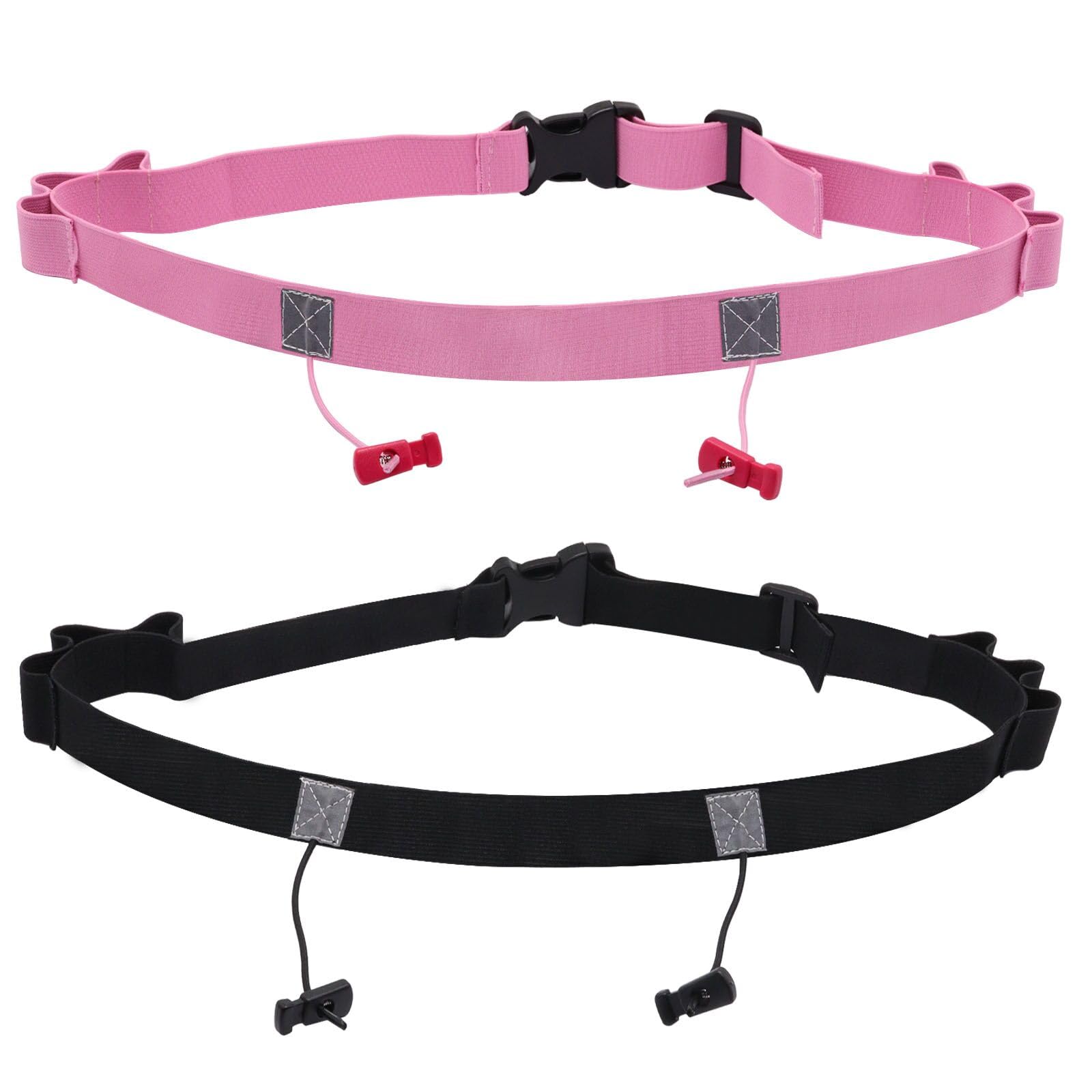 GDFYMI 2Pcs Race Number Belt Race Bib Belts with 6 Energy Gel Loops for Marathon Triathalon Running No Safety Pins Required (Bla