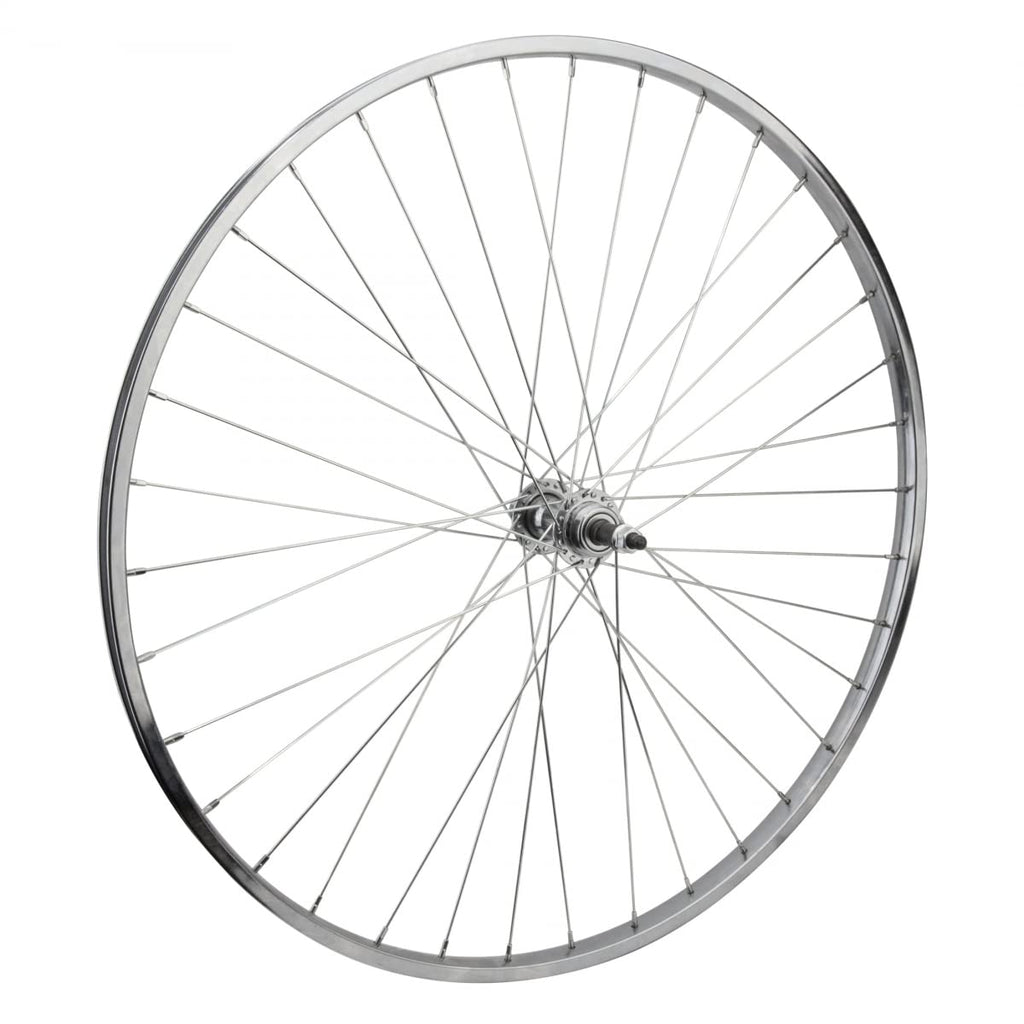 Wheel Front 27 X 1-1/4 Silver, Bolt On, 5/16 Axle Hub, 14G Ucp Spokes, 36H