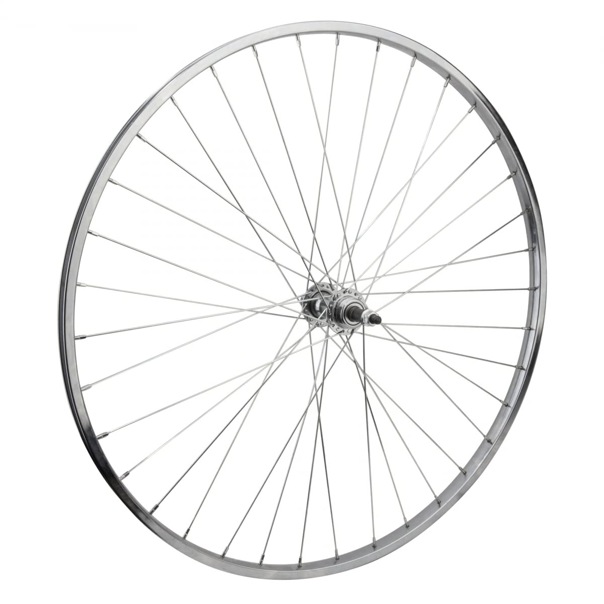 Wheel Front 27 X 1-1/4 Silver, Bolt On, 5/16 Axle Hub, 14G Ucp Spokes, 36H