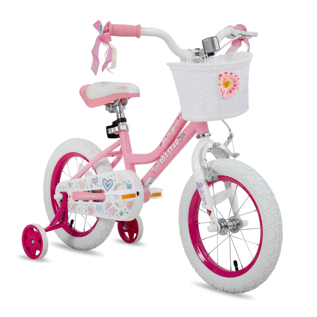 Joystar 14 Inch Girls Bike For 3 4 5 Years Old Girl 14'' Kids Bikes With Training Wheels And Basket Children'S Bicycle In Pink