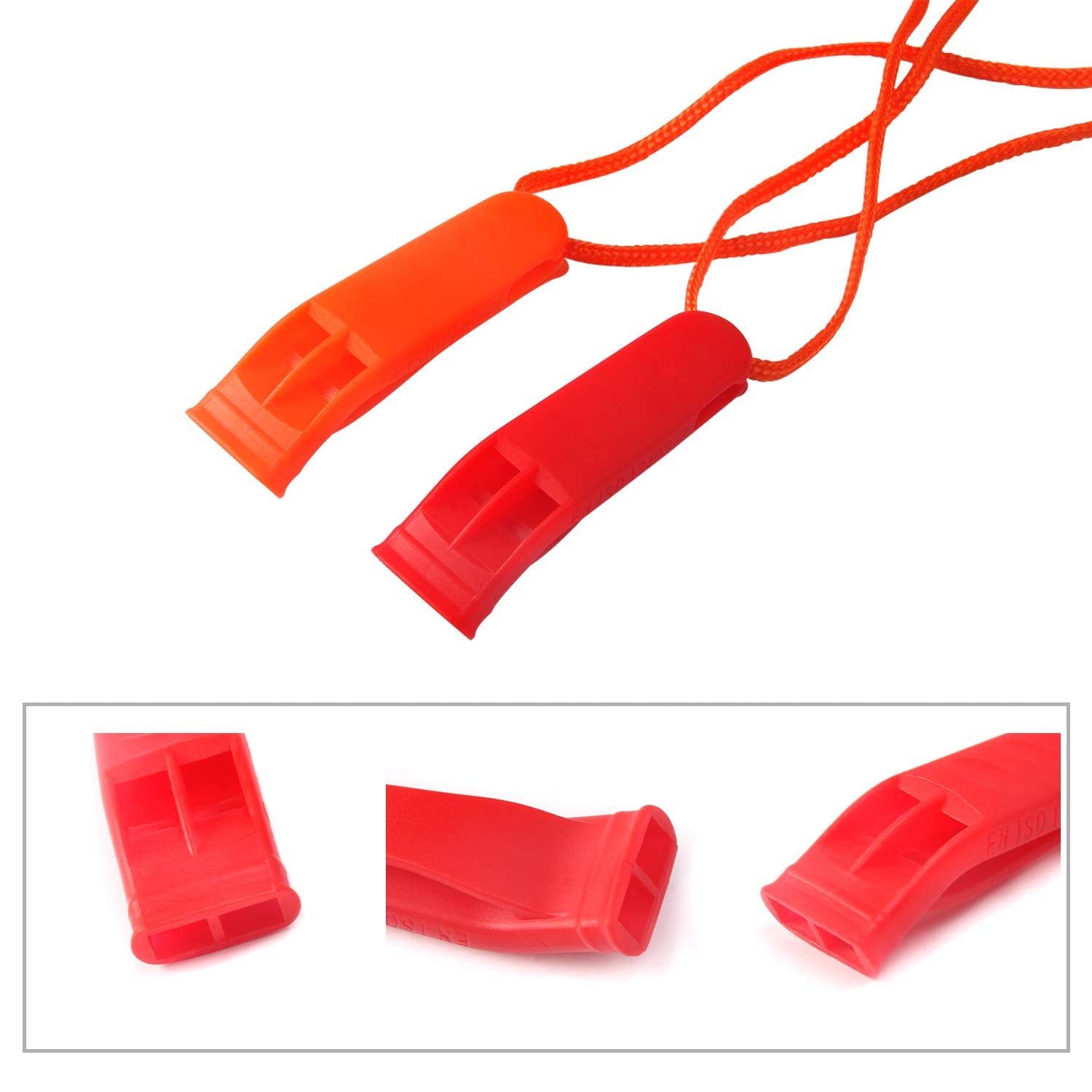 Augsun 10 Pcs Safety Whistle Marine Whistle Plastic Whistles With Lanyard For Emergency (Red And Orange)