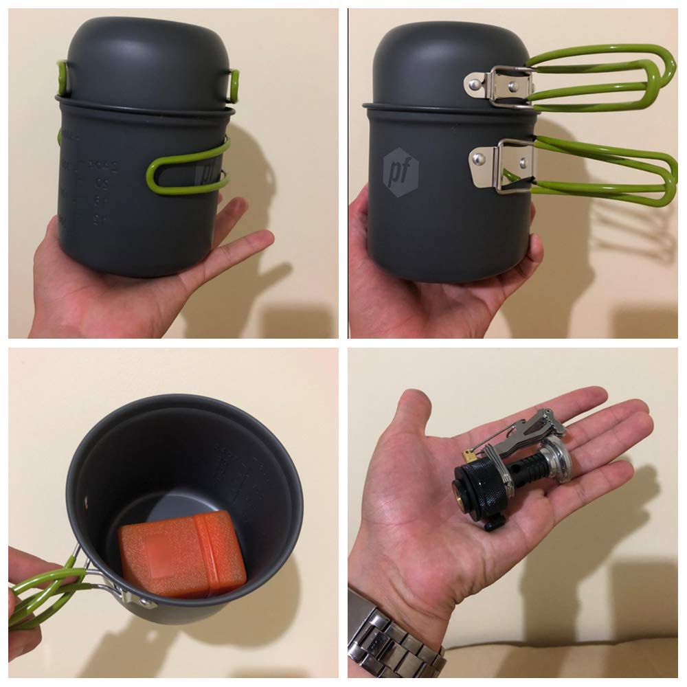 Camp Stove,Petforu Outdoor Camping Stove Cookware Hiking Backpacking Picnic Cookware Cooking Tool Set Pot Pan + Piezo Ignition C