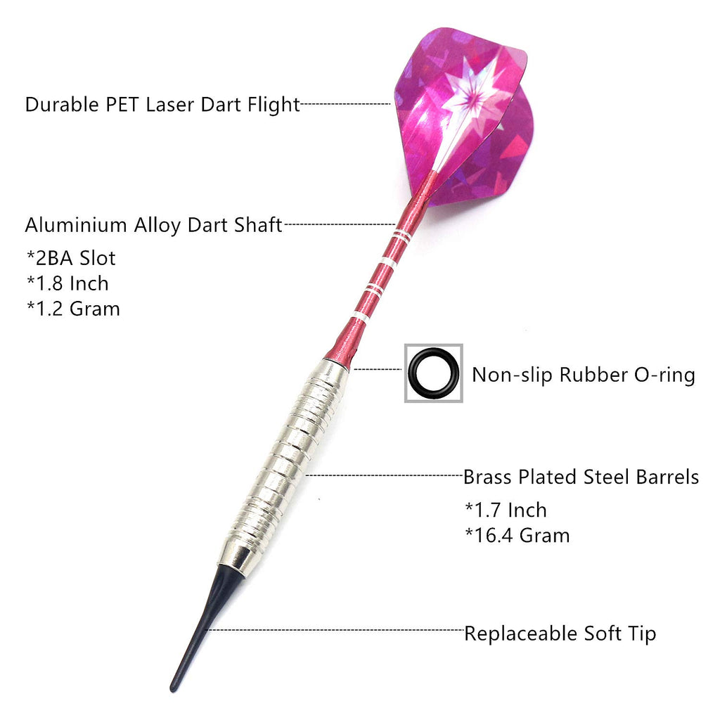 Roobeeo Soft Tip Darts Set For Electronic Dart Board 18/22G Plastic Tip Darts Set With Brass Barrels&Aluminum Shafts, 6 Flights
