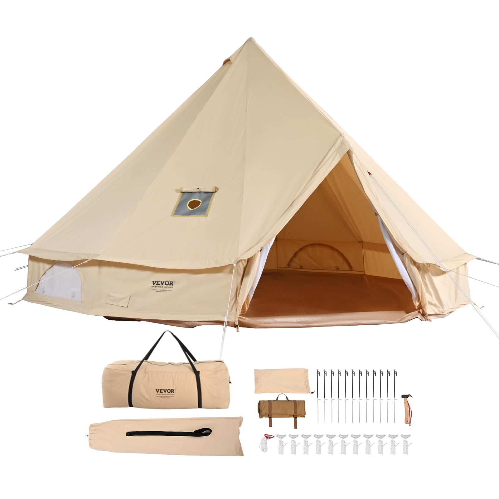 Vevor Canvas Bell Tent, Yurt Tents 4 Seasons 4 M/13.12 Ft, Canvas Tents For Camping With Stove Jack Holds Up To 6 People, Family