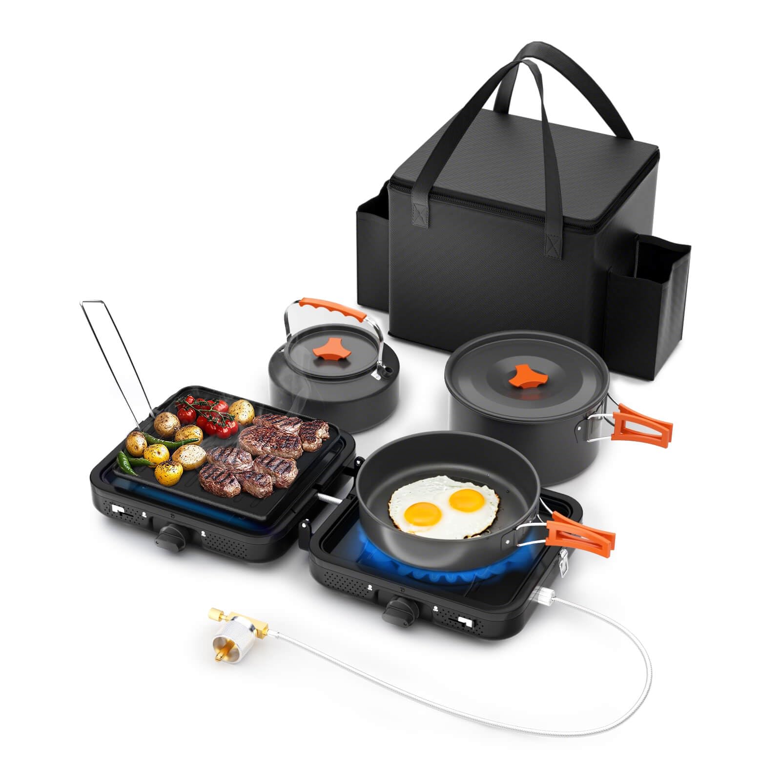 Hisencn 2 Burner Foldable Camping Stove With Griddle,Portable Propane Camp Stove, 20000 Btu Propane Stove, Outdoor Gas Stove Wit