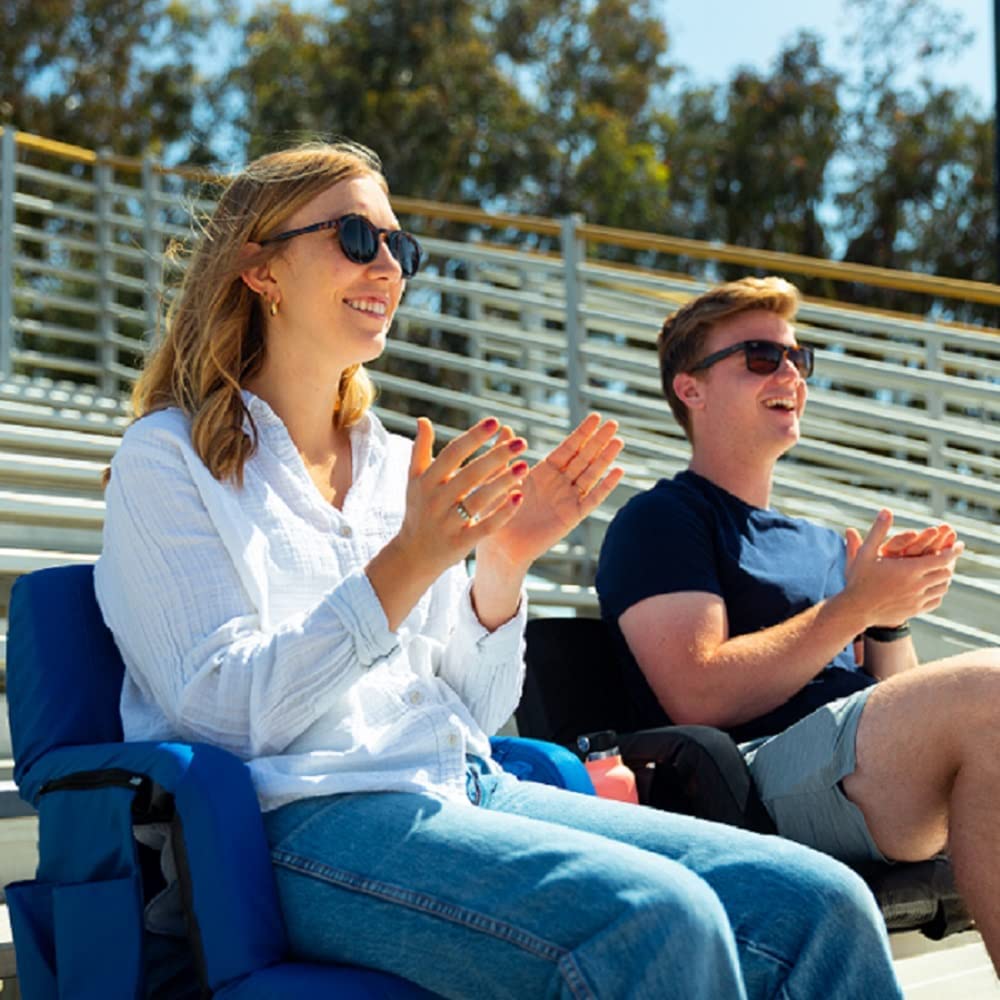 Sportneer Stadium Seats with Back Support: 2.5 Thick Comfy Cushion 6 Adjustable Angle Bleacher Seat with Armrest - 2 Large Poc