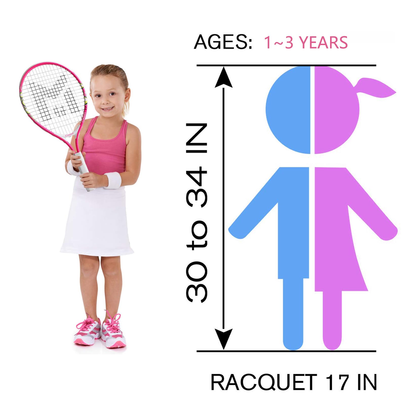 Insum 17'' Junior Toddler Tennis Rackets For Little Kids Tennis Racquet For 2-4 Years (17Inch-Pink)