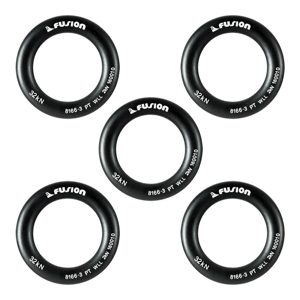 Fusion Climb Small 2-Inch Orange Black Aluminum O-Ring - Matte Black (5-Pack)