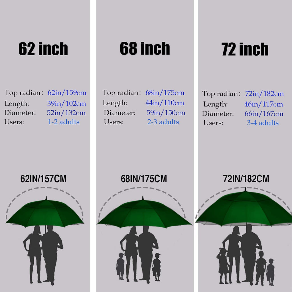 Mrtlloa 68 Inch Automatic Open Green Golf Umbrella, Extra Large Oversize Double Canopy Vented Windproof Waterproof Stick Umbrell