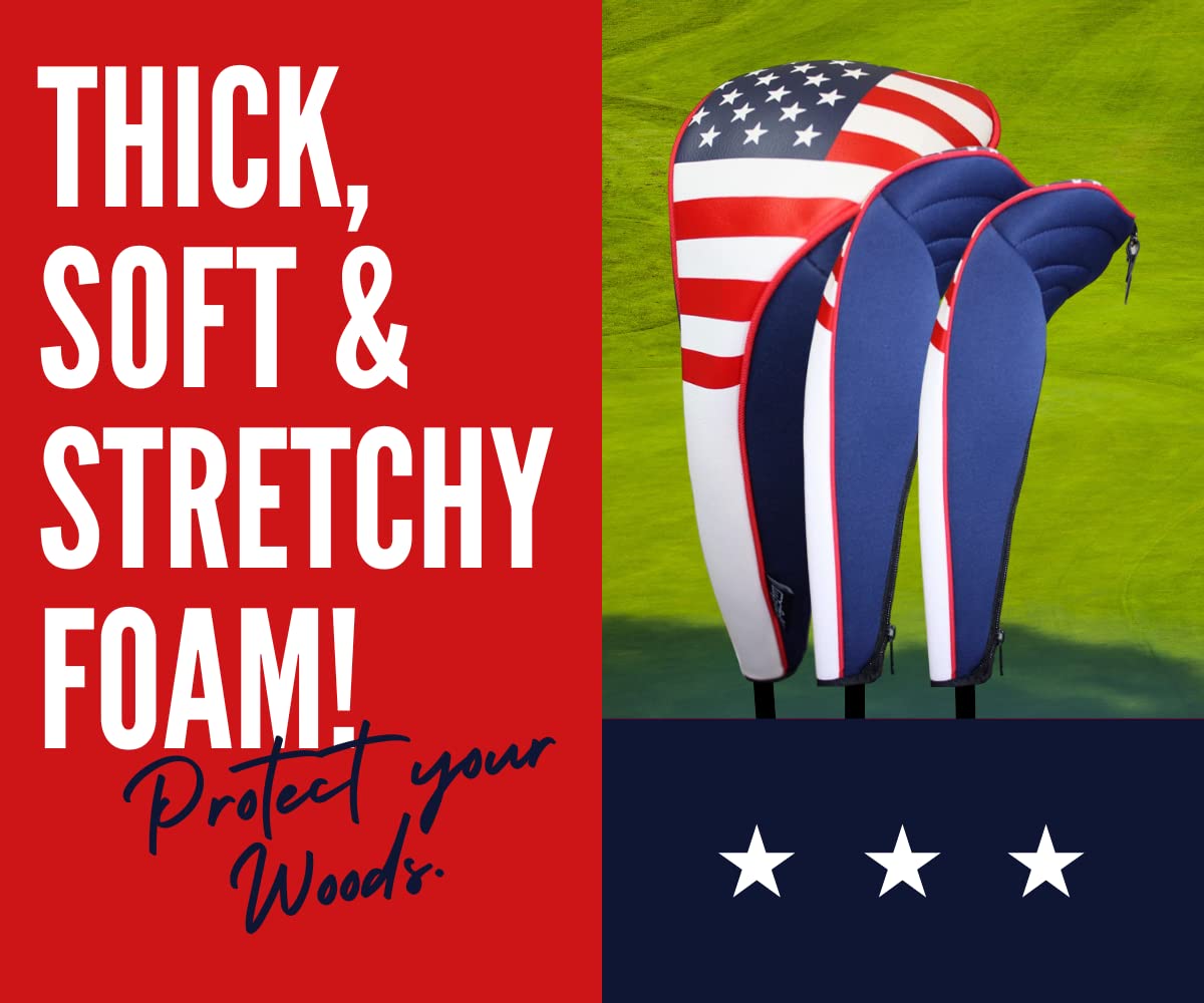 Usa Patriot Golf Zipper Head Covers Driver 1 3 5 Fairway Woods Headcovers U.S.A Neoprene Style Patriotic Driver Fits All Fairway