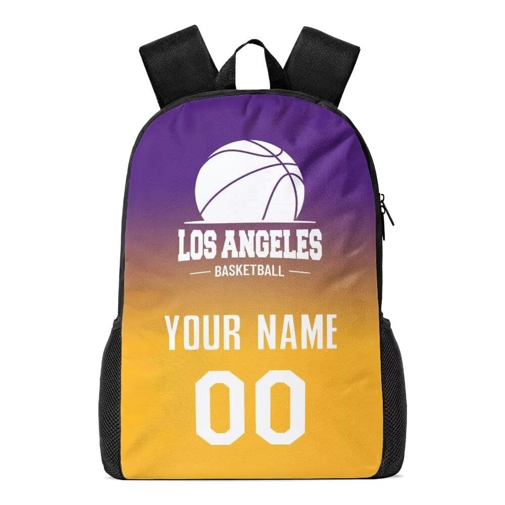 Personalized Los Angeles Basketball Sports Backpack Custom City Fan Gift Shoulder Bag Add Name and Number Casual Bag