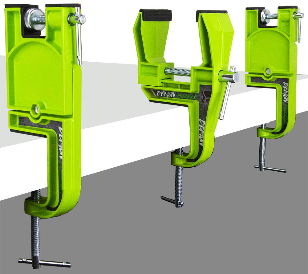 DEMON UNITED Muzzle Ski Vise -3 Vise Pcs- Quality Metal Construction- with Shop Apron & Ski Brake Retainers Combo Pack
