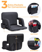 Sportneer Stadium Seats with Back Support: 2.5 Thick Comfy Cushion 6 Adjustable Angle Bleacher Seat with Armrest - 2 Large Poc