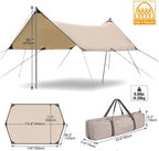 Yuewo 15?10Ft Camping Tarp With 2 * 7Ft Poles, Waterproof & Lightweight Tent Tarp, Rain Fly Sun Shelter, 210D Oxford Upf50+ Shel