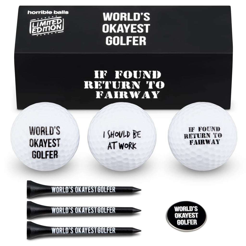 Horrible Balls Golf Funny Gift Sets- Funny Gag Novelty Present For Him For Golfers - Worlds Okayest Golfer Pack